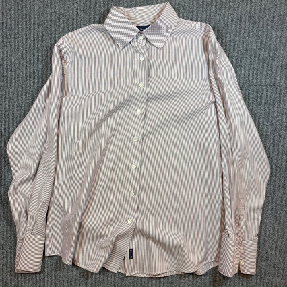 Faconnable Mens Striped Button Down Shirt Red Blue White Cotton Size 14 EUR 46